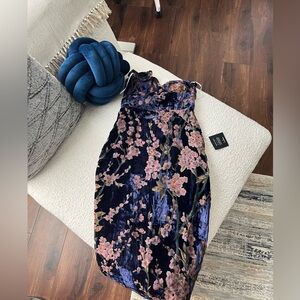 Navy blue floral velvet maxi dress